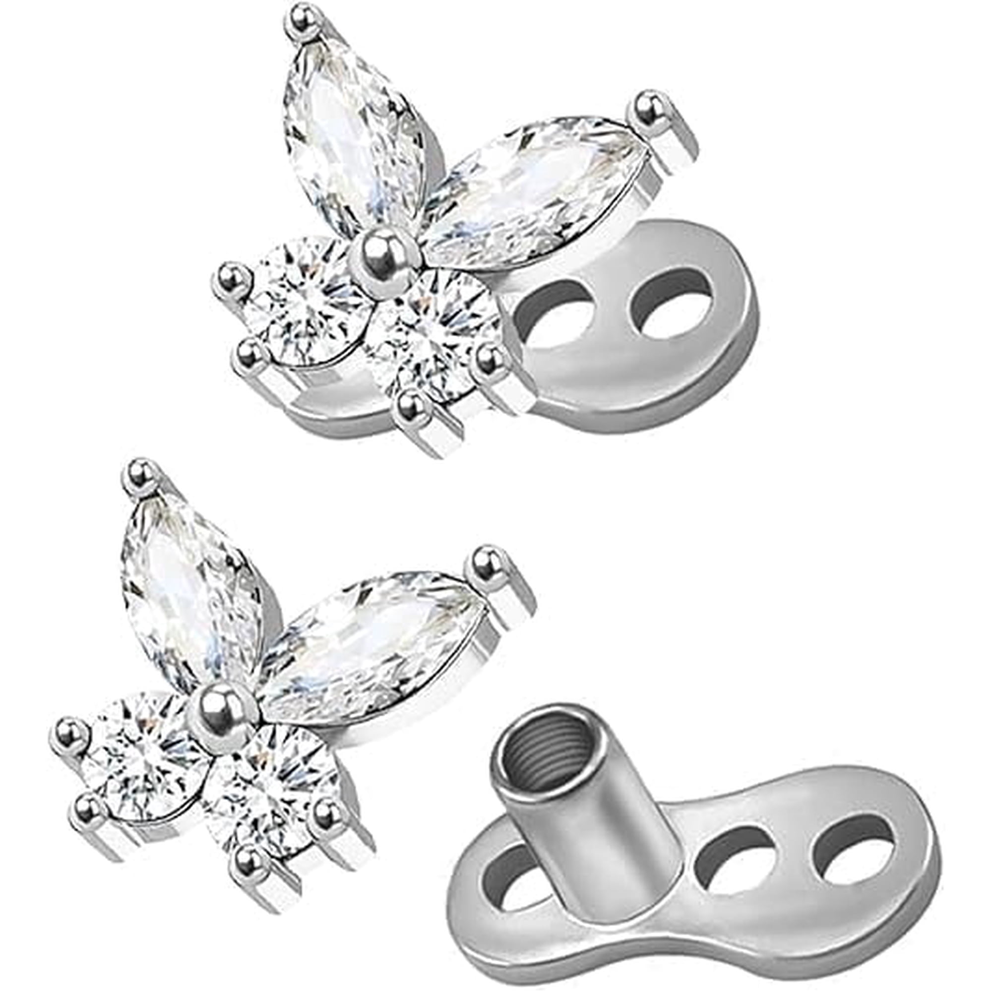 2Pcs 14G Dermal Anchor Tops 316L Surgical Steel Dainty Butterfly Microdermals Body Piercings Studs Jewelry for Women Men