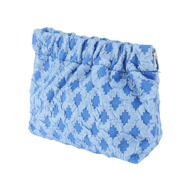 1 Pc Bolsa de Maquillaje con Cierre a Presión para Mujeres, Bordado, para Actividades al Aire Libre, Gimnasio, Lona Azul - Pequeña