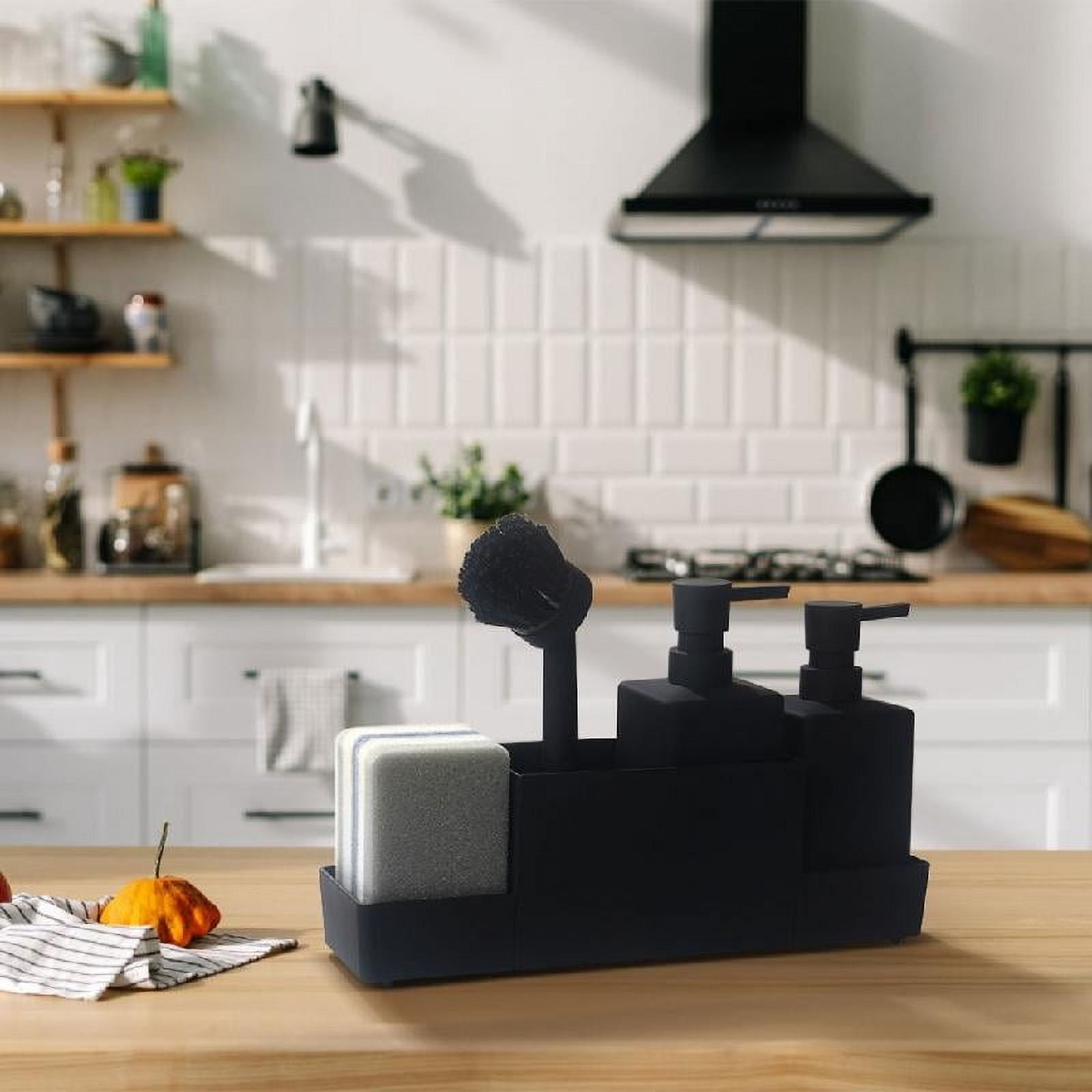 Kitchen Soap Dispenser with Sponge Holder and Storage Tray Cleaning Tool Rack