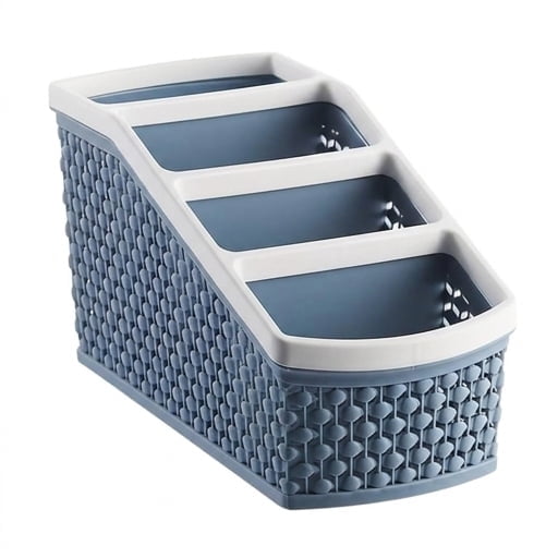 Bathroom Counter Organizer Vanity Shelf Plastic Storage Box with 4 Compartments for Makeup Brushes Pens Cosmetic Accessories,For Home Bedroom Living Room Office, Blue