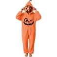 thumbnail image 4 of Inleife Women's Cozy Plush Fleece Full Zip Pumpkin Hooded Onesie, Halloween Holiday One-Piece Romper with Side Pockets for Home Wear, 4 of 6