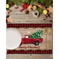 thumbnail image 2 of JOOCAR Christmas Placemats, Red Black Buffalo Plaid Vintage Red Truck Christmas Placemats for Home Dining Table Festive Decor Rectangular Placemats Set of 6, 2 of 5