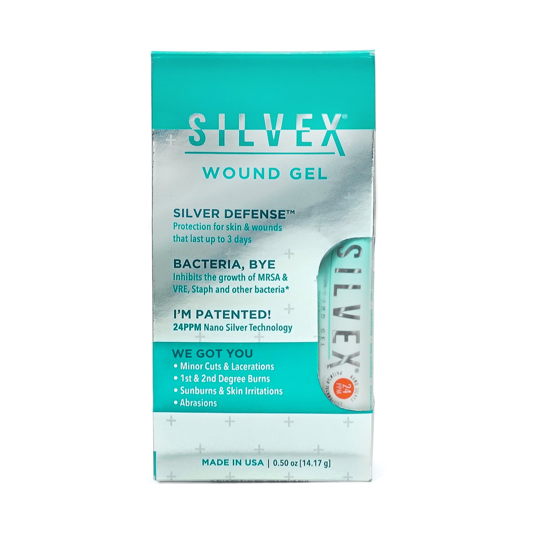 Silvex Wound Gel 0.5oz by Be Smart Get Prepared.  Antimicrobial, good for burns, sunburns, skin irritations, and abrasions