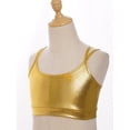 thumbnail image 4 of inhzoy Kids Girls Metallic Cross Back Dance Crop Top Spaghetti Strap Cami Gymnastics Skating Athletic Sports Bra Gold 14, 4 of 7
