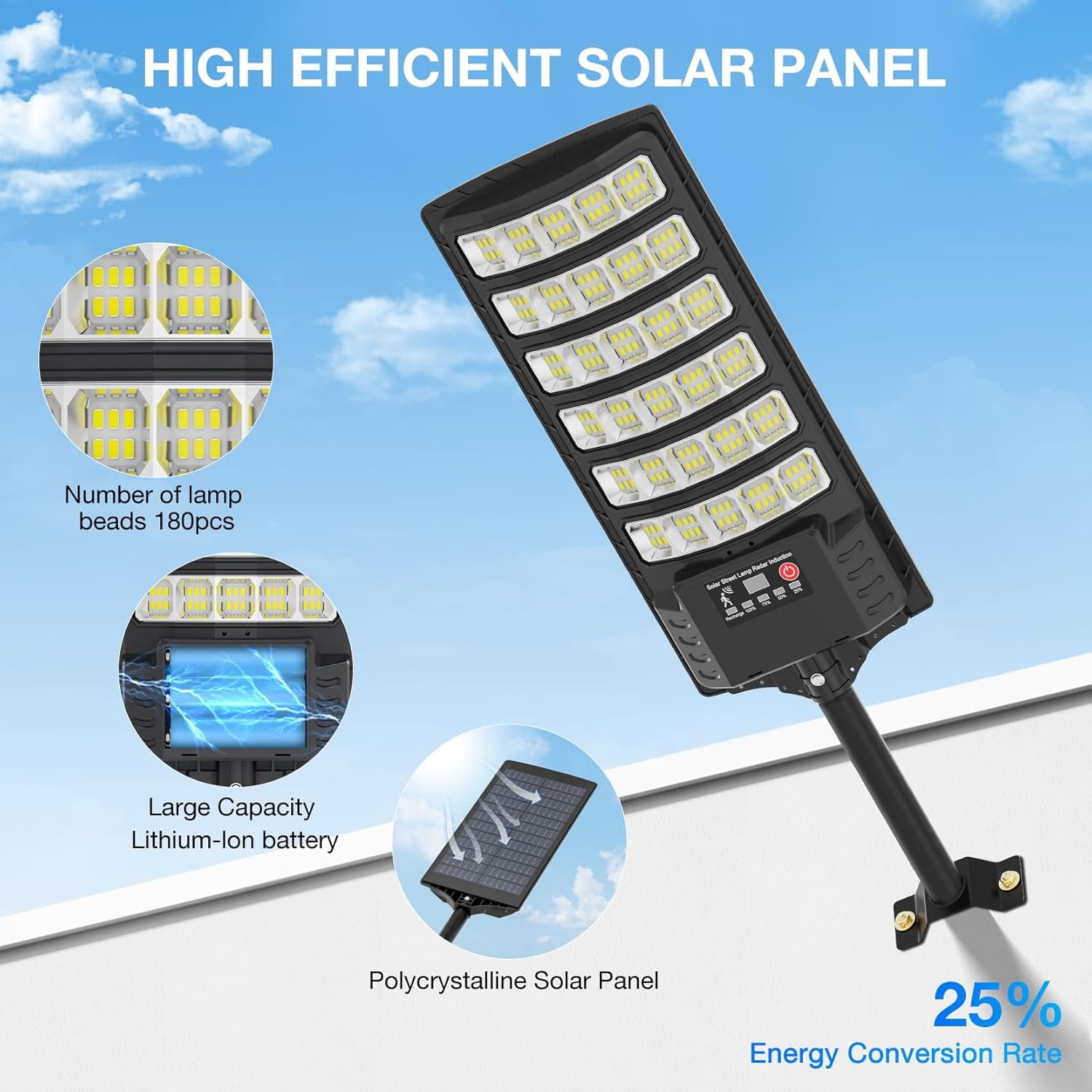 Solar Powered Outdoor, Lights Solar Street Lights Pole Barn Commercial Parking Lot Lights Outdoor Dusk to Dawn Solar Security Flood Light Motion Sensor Remote Control Led Lamp, 2 PACK