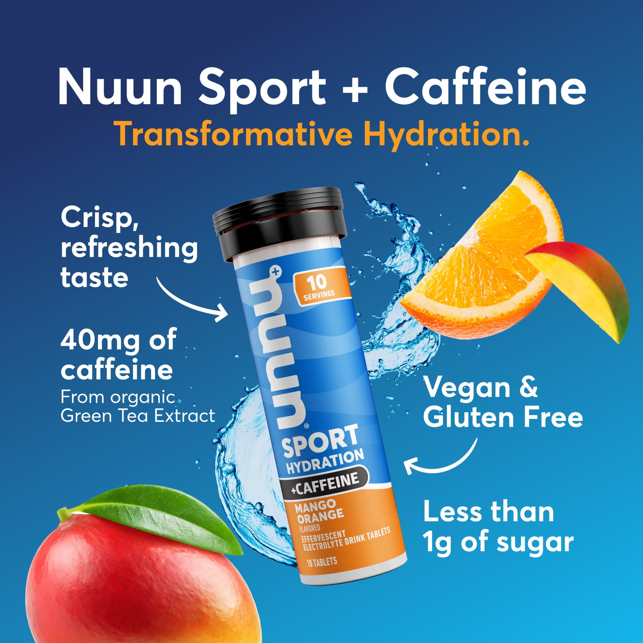 Nuun Electrolyte Hydration Tablets with Caffeine Mango Orange 10