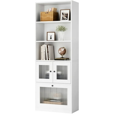 Bookshef and Bookcases Floor Standing,5 tier White Bookshelf with Door and Drawers,70" Tall Bookcase with Cube Storage Cabinet for Home Office Study Room Hallway ﻿