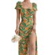 thumbnail image 4 of VISgogo Vestido de manga corta para mujer con estampado floral, correa de cuello cuadrado, versión dividida, ropa de verano VISgogo  moda, 4 of 6