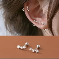 Silver Studded Curved Bar Earrings, Women's Dainty CZ Bar Stud Earrings, Ear Climber, Gift for Her
