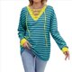 thumbnail image 3 of Sudadera Holgada Informal de Larga con Cuello Redondo y Bloques de Color para Mujer Verde L, 3 of 9