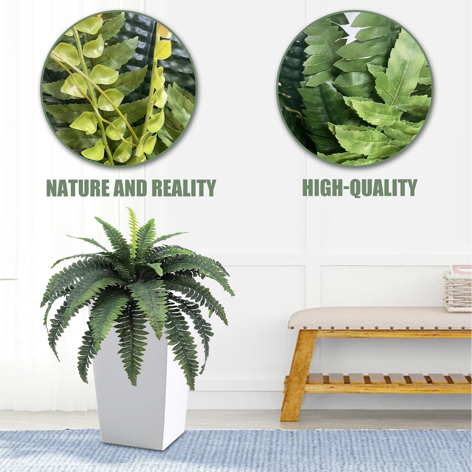 LINBONIO Artificial Fern,24IN Artificial Boston Fern Large Hanging Plant,Fake Ferns for Planter Garden Porch Entrance Home Windowsill Yards Farmhouse Decoraction
