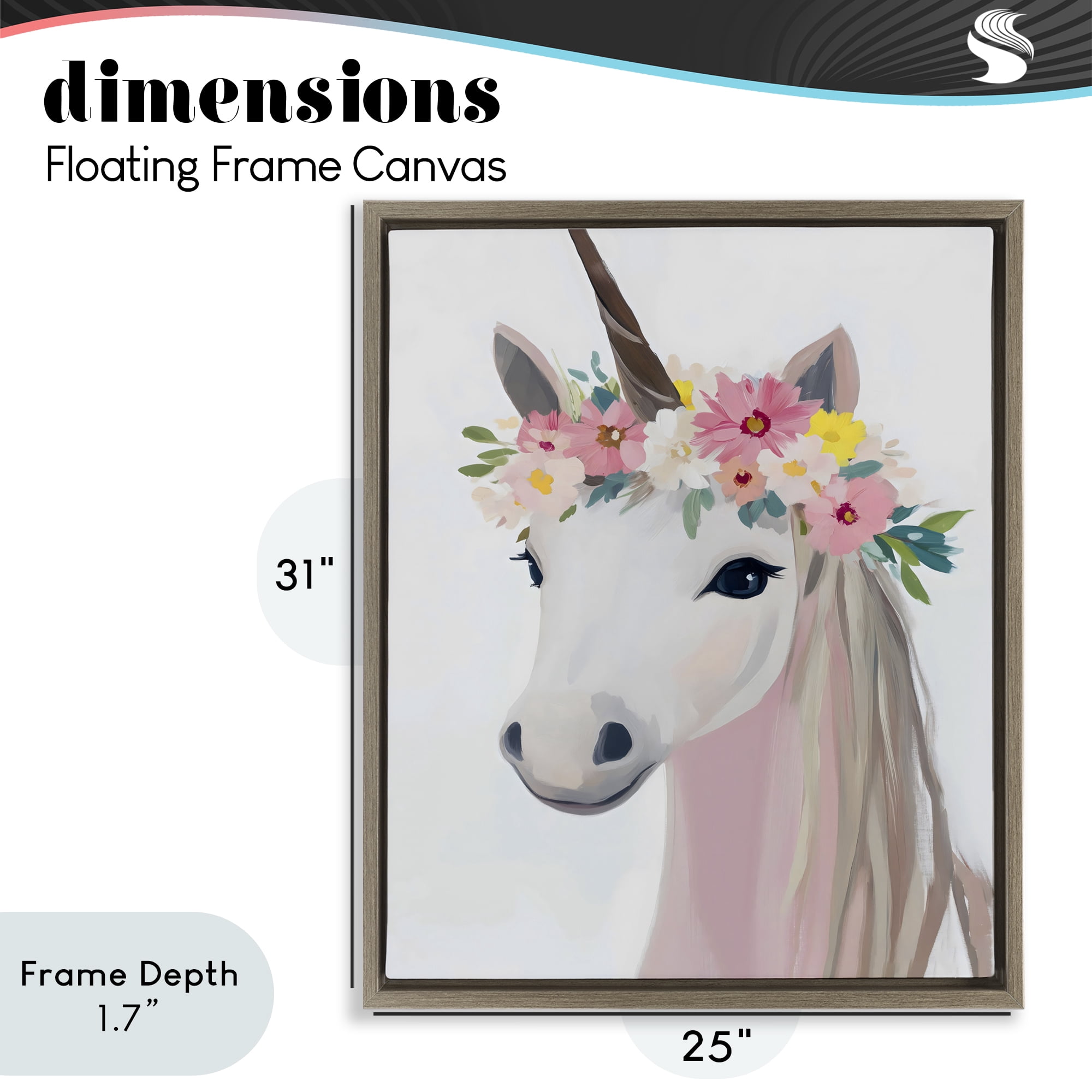Stupell Industries Flower Crown Unicorn Brown Framed Floater Canvas Wall Art, design by The Prints Vibe