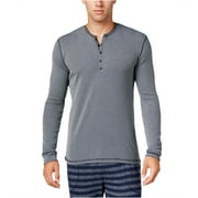 Kenneth Cole Mens Ribbed Henley Pajama Sleep T-shirt, Blue, Small