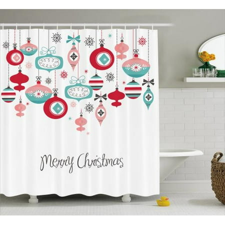 Christmas Shower Curtain Stylized Noel Season Holiday Elements In