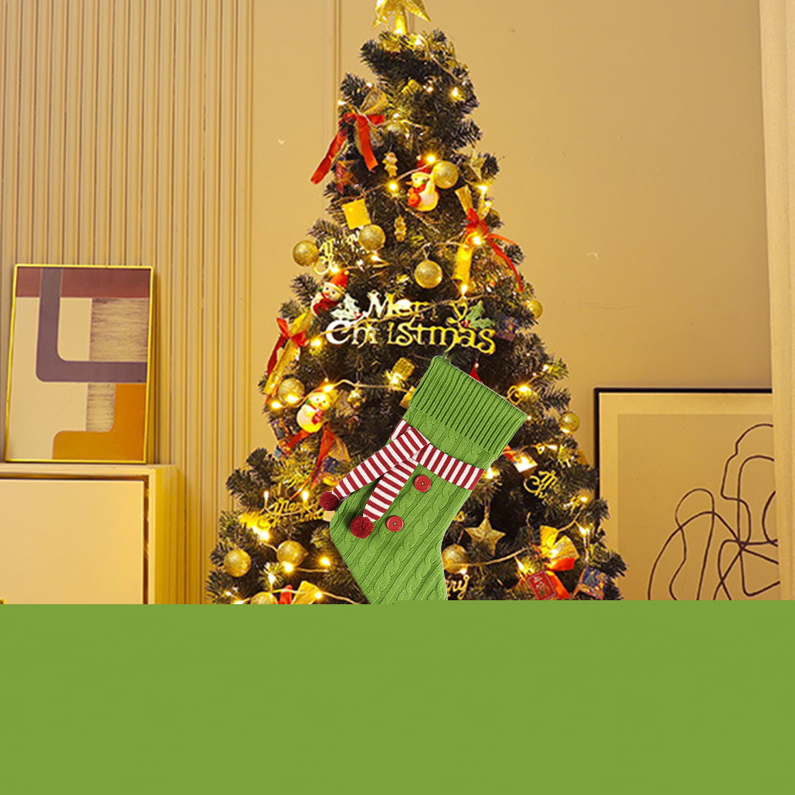 thumbnail image 5 of Knitted Christmas Stockings, Holiday Stocking Decor, Personalized Large Christmas Stocking with Pockets and Hanging Loop, Soft Thick Cotton Fabric in Red Green White, 15.8x7.8 Inch, 5 of 8