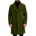 thumbnail image 4 of Men Long Overcoat Lapel Collar Button Front Oversized Jacket with Pocket,Warm Windproof Fall Winter Daily Casual Comfy Wear,Green,M, 4 of 9