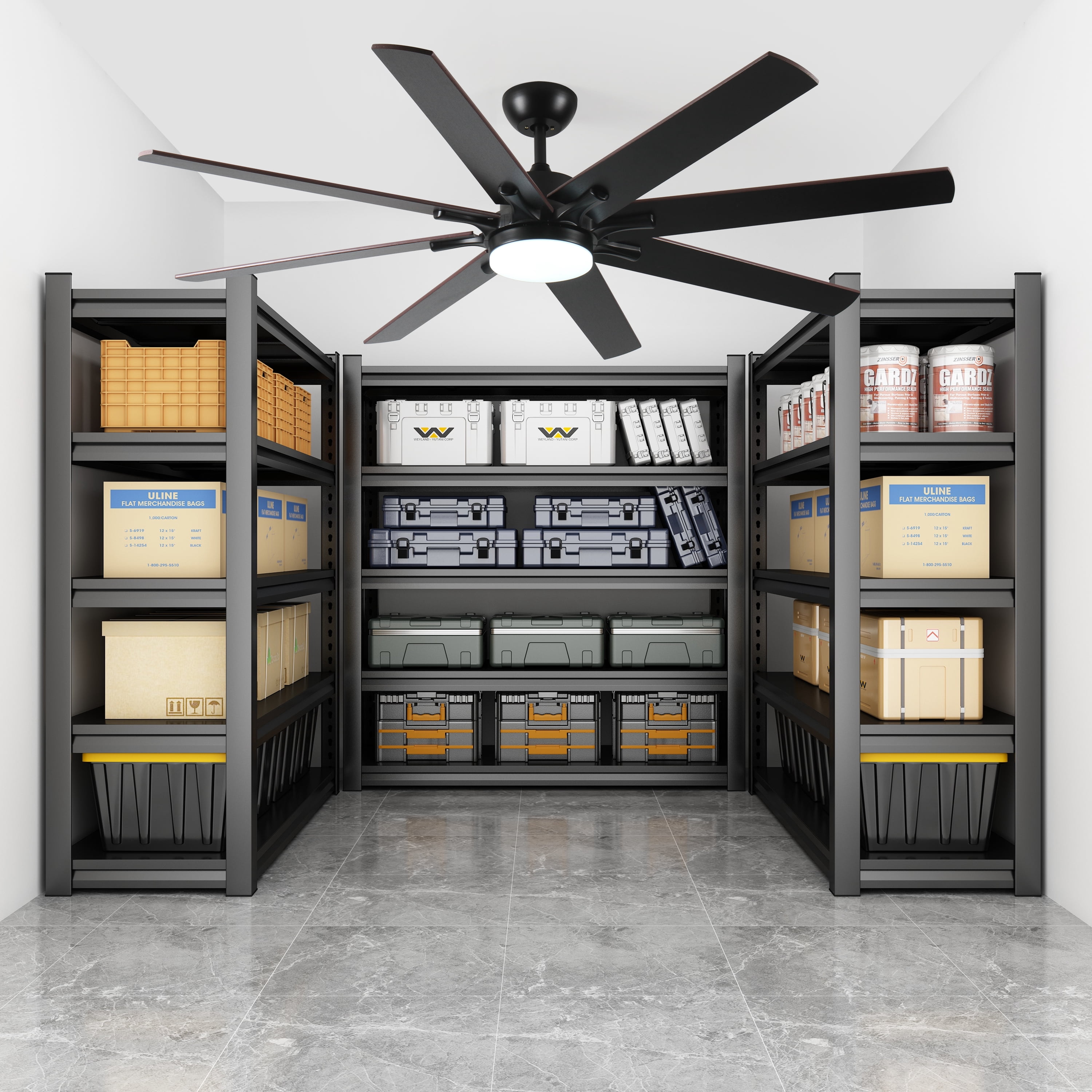 Ceiling Fan with Lights, 72 Inch Large Modern Remote Ceiling Fan for Kitchen Living Room Indoor Outdoor Space, Black Dark Walnut