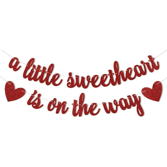 A Little Sweetheart is on the Way Banner, Red Glitter Valentine's Day Themed Baby Shower/Gender Reveal Decorations, Welcome Little Sweetheart, Valentine’s Day Birthday Decorations