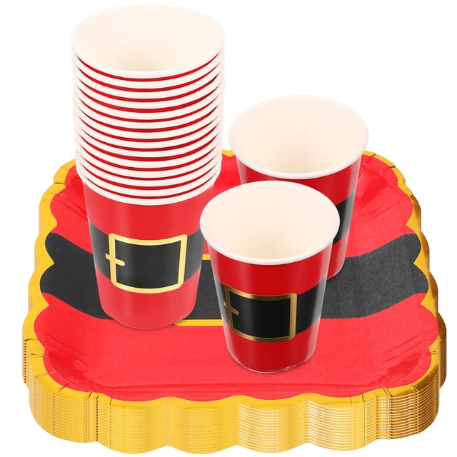 GOOHOCHY 1 juego de vajilla navideña con diseño navideño, vasos y platos de papel para camping y barbacoa.