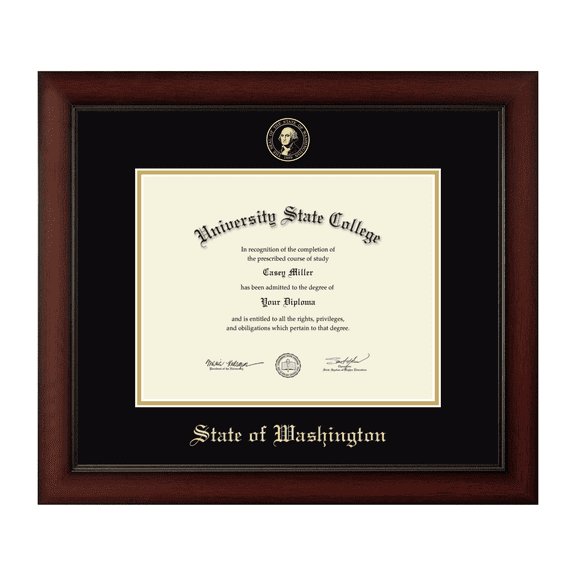 Framerly - State of Washington 11w x 8.5h Certificate Frame - Gold Embossed Certificate Frame - Cherry Moulding with Black and Gold Matting