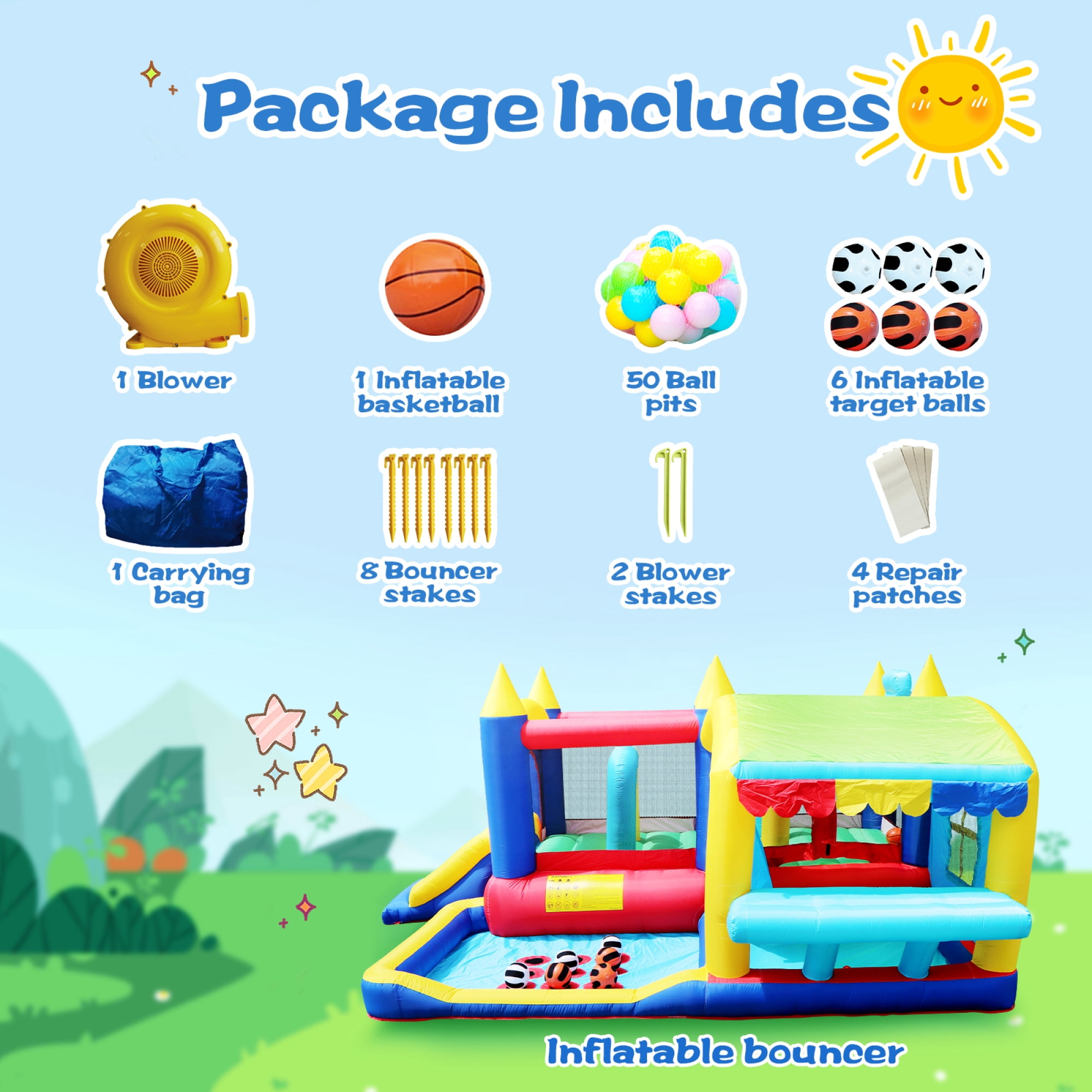 Leumius Bounce House,7 in 1 Inflatable Bounce with Blower and Ball Pit,Indoor Outdoor Party Family Fun