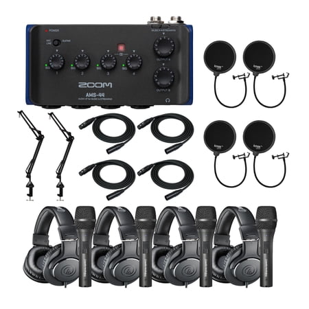 UPC: 0196271326168 | Zoom AMS-44 4×4 Audio Interface Bundle With Headphones and Accessory 4-Pack