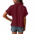 thumbnail image 4 of Girls Teen Linen Shirts Button Down Wrinkled Gauze Tops Summer Short Sleeve V Neck Blouse Beach Cotton Linen Tee,Wine,5-6 Years, 4 of 6