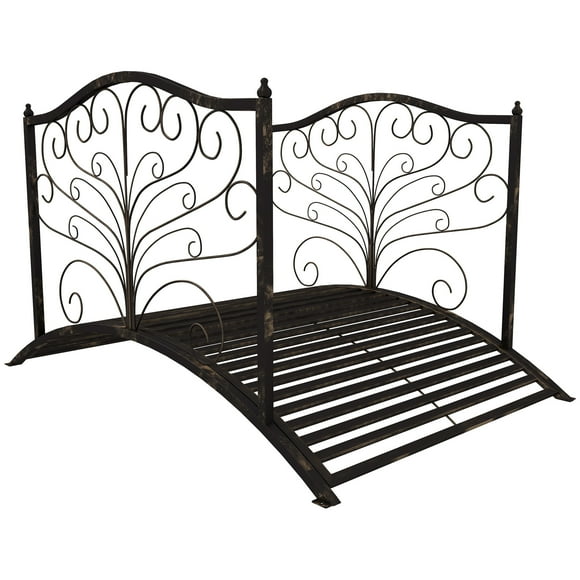Outsunny 4FT Metal Garden Bridge Decorative Arc Bridge with Guardrails Black Bronze