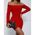 thumbnail image 3 of Off-the-shoulder long-sleeve pleated bodycon dress, sexy strapless dress, 3 of 5