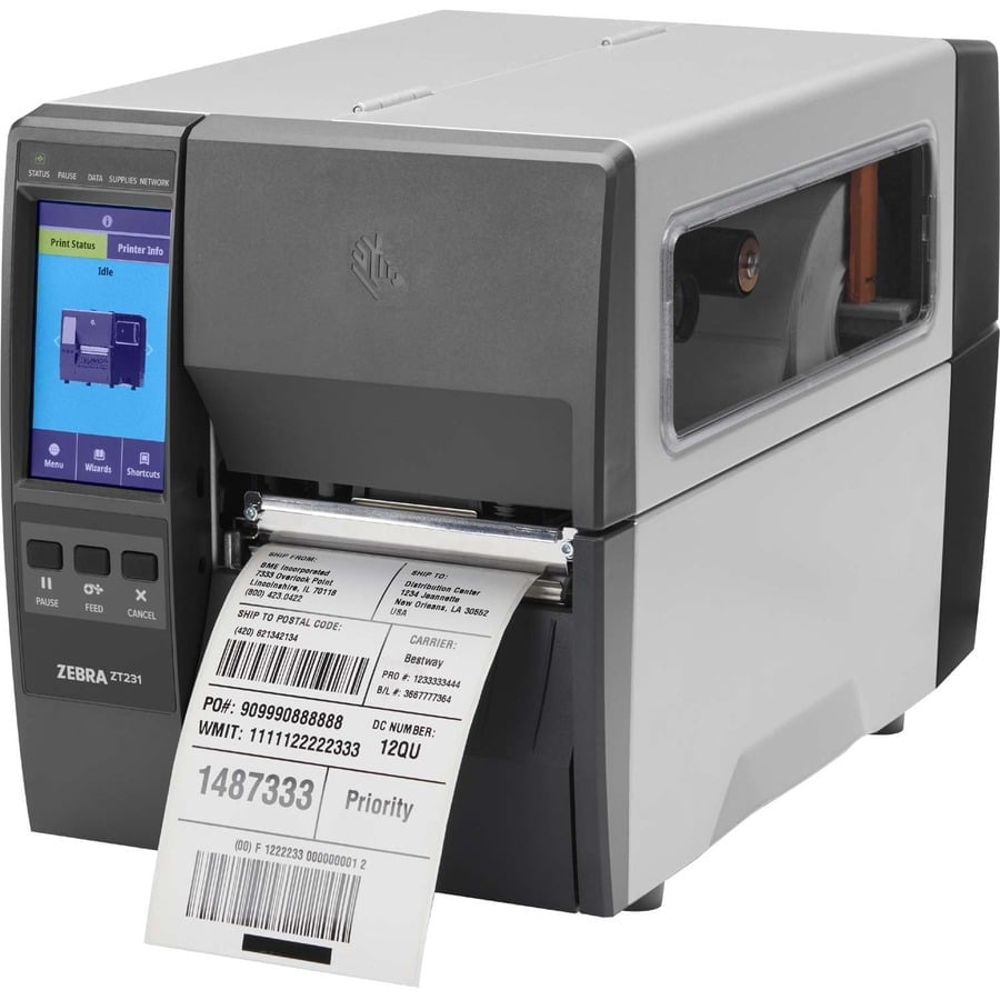 Zebra ZT231 4" Thermal Transfer Label Printer – 300 dpi, Ethernet, Touch Display, Industrial Barcode Printer, P/N; ZT23142-T01000FZ