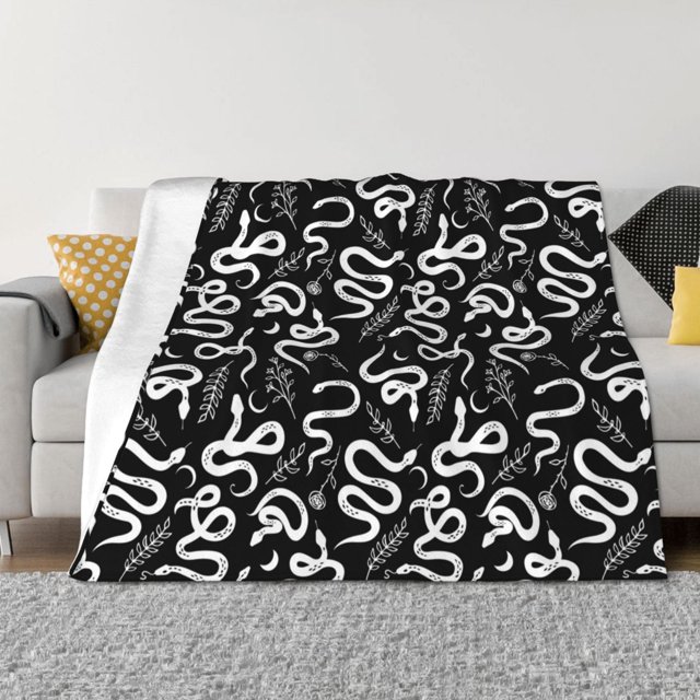 Balery Hand Drawn Snake Manta de Franela con Dibujo, Lujo Ultra Suave y Cálido, Antipelusa y Resistente a las Arrugas para Cama, Sofá, Camping -80"x60"