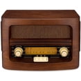 thumbnail image 4 of ClearClick Radio AM/FM clásica estilo retro vintage con Bluetooth, entrada auxiliar y USB - Exterior de madera hecho a mano marrón oscuro, 4 of 5