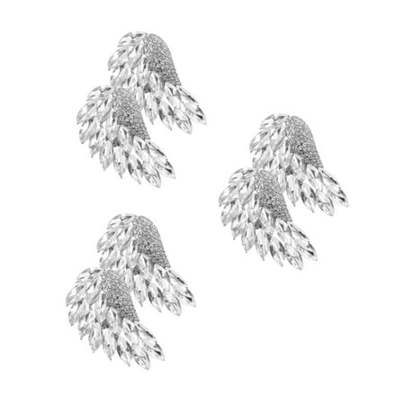FRCOLOR 6 pcs Removable Wing Shoe Clips Rhinestone Shoe Charms Detachable Crystal Shoes Jewelry For Bridal Wedding Party High Heels Accessories Silver