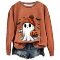 thumbnail image 2 of DDAPJ pyju Halloween Sweaters for Women Cute Ghost Graphic Pullover Tops Funny Novelty Pumpkin Print Crewneck Sweatshirts Orange XL, 2 of 3
