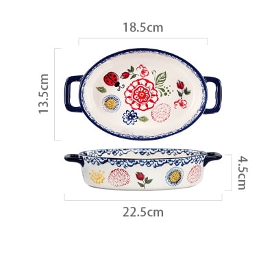 

Homeex Rectangular Binaural Cheese Baked Rice Plate White Small oval hollow handle