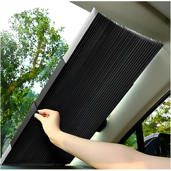 RIONIMA 2026 New Retractable Car Sunscreen,Accordion-Folded Appearance Car Sunshade for Windshield,Strong Vacuum Suction Cups Retractable Windshield Sun Shade for Universal Motor Vehicles