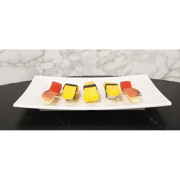 8.25"W White Melamine Curved Rectangular Sushi Serving Plates Platters Set Of 6
