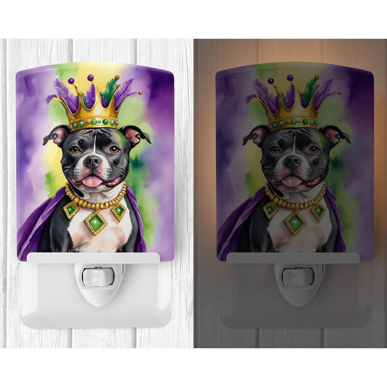 Staffordshire Bull Terrier King of Mardi Gras Ceramic Night Light 4 in x 6 in