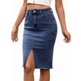 thumbnail image 2 of Women's High Waist A Line Denim Pencil Skirts Mid Long Midi Jean Split Hem Ladies Skirt M, 2 of 9