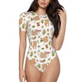 thumbnail image 2 of Uemuo Squirrel And Mushroom Pattern Women's One Piece Short Sleeve Swimsuit Rash Guard Surfing Modest Quick-drying Swimsuit Beach Essentials-X-Large, 2 of 9