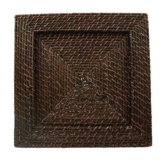 American Atelier, Square, Decorative Brick Brown Rattan Charger Plates, Set of 4, 13"