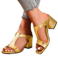 thumbnail image 2 of Domuza Women Leather Heeled Sandals Platform T-Strap Sandal Solid Color Open Toe Shinny Summer Comfortable Fashion Non Slip Breathable Walking Outdoor Casual Shoes Gold 9（EU-42）, 2 of 6