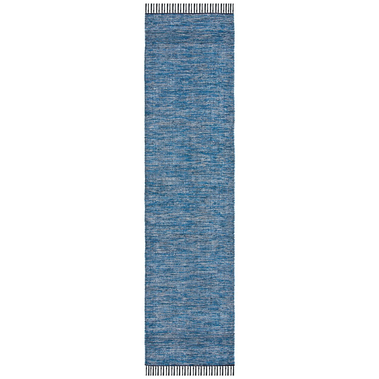 SAFAVIEH Montauk Kelsey Distressed Cotton Area Rug, Blue/Black, 5' x 8'