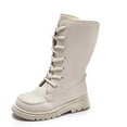 thumbnail image 6 of Hurxie Kid's Girls Leather Lace-Up Zipper Mid Calf Combat Riding Winter Boots (Toddler/Little Kid/Big Kid) Beige 31, 6 of 8