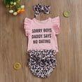 thumbnail image 1 of 3Pcs Personnalisé Bébé Tenue de Filles, Été Respirant Doux Style Rond Col Mouche Manches Lettre Romper + Short Imprimé Léopard + Ensemble de Couvre-Chefs Arc, 1 of 4