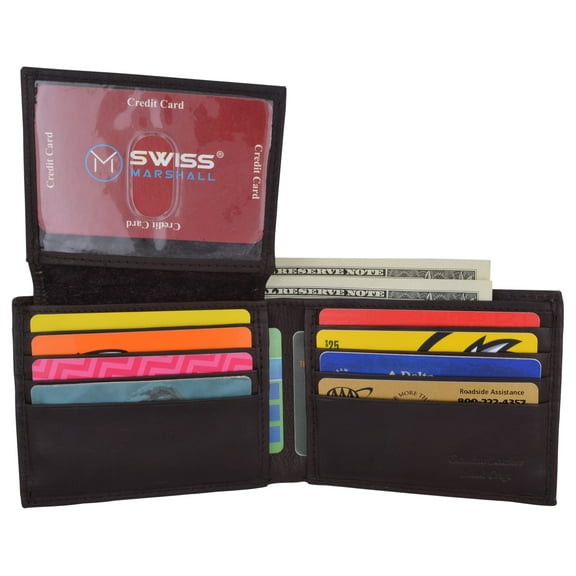 Swiss Marshall RFID Premium Leather Men's Bifold Flap ID Card Holder Wallet