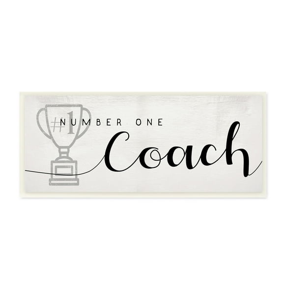 Stupell Industries Number One Coach Phrase Grey Trophy Detail Inspirational Painting Unframed Art Print Wall Art, 7 x 17