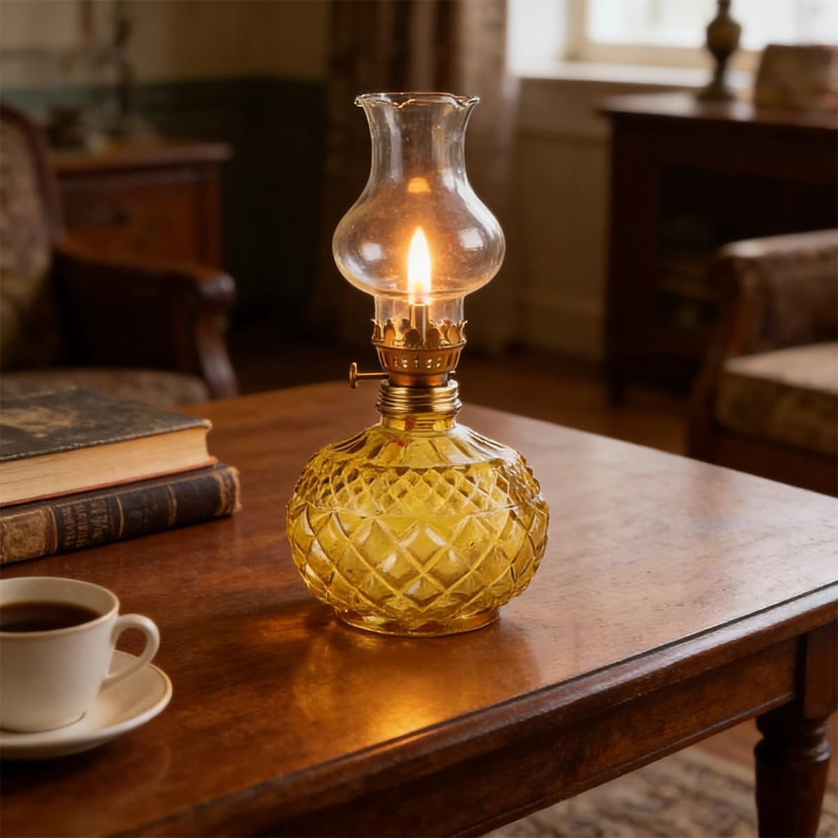 Vintage Style Oil Lamp with Glass Candle Holder, Retro Glass Clear Kerosene Lamp Lantern, Crystal Decorative Lamps for Weddings & Housewarming, Windproof, Elegant Retro Design