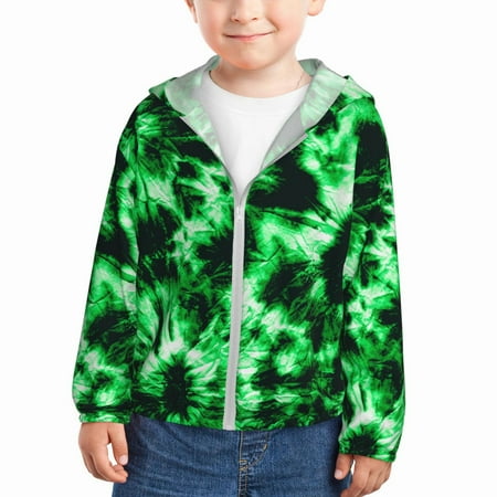 

Ocsxa Green Tie Dye Print Kids Active Zipper Sun Protection Jacket Boys Girls Hooded Cooling Shirt-2 Years