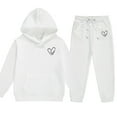 thumbnail image 4 of dazeni Girls Fleece Lined Athletic Sweatsuit Cute Love Heart Print Long Sleeve Hoodies Pullover with Joggers with Pockets Soft 2 Piece Outfits Sweat Suit White 4-5 Years, 4 of 4
